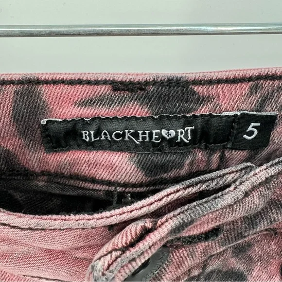 Blackheart Jeans Womans Juniors Pink and Black Bleach Wash Ripped Knees Stretch - Picture 10 of 12